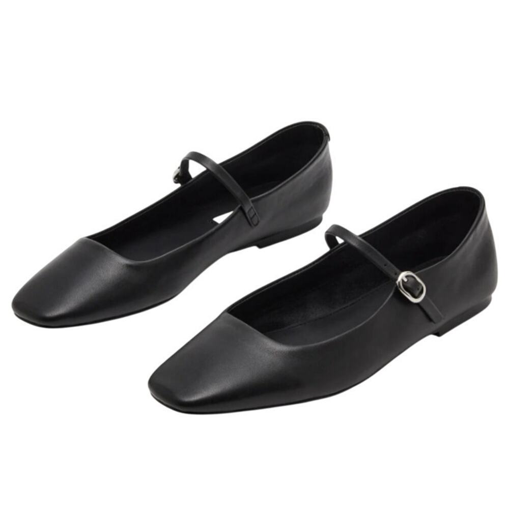 Steve Madden Womens Maple Flats Size 7.5 M Black Leather Mary Jane NWOB